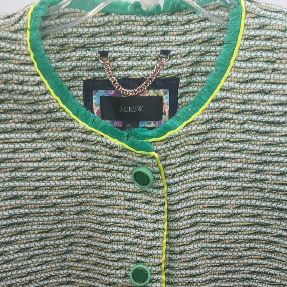 J. Crew Green and Yellow Tweed Jacket
